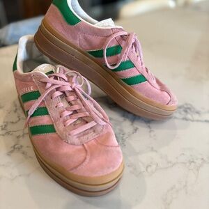 Adidas Pink and Green Retro Sneakers